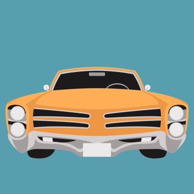 Stil, eski eski model araba, vektör çizim, düz ön 