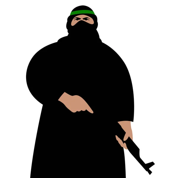 Terrorista con armas, ilustración vectorial, estilo plano — Vector de stock