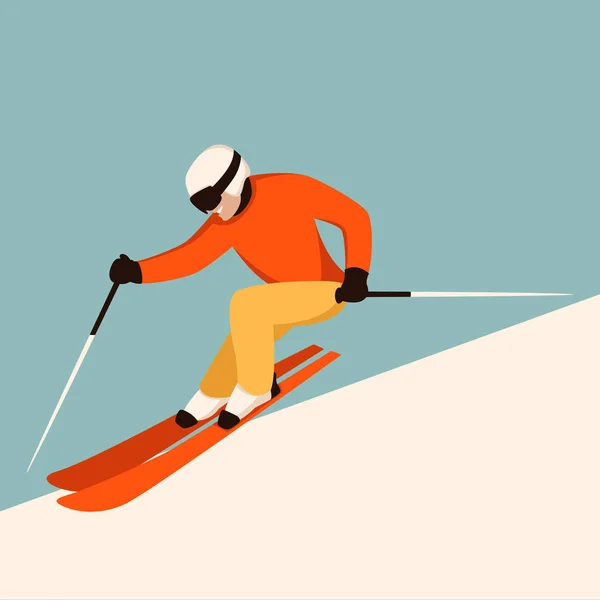 Skieur en casque, illustration vectorielle, style plat, profil — Image vectorielle