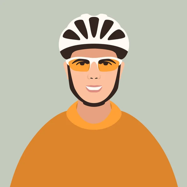 Ciclista facial en casco, ilustración vectorial, estilo plano , — Archivo Imágenes Vectoriales