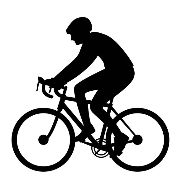 Ciclista in casco, illustrazione vettoriale, profilo silhouette nera — Vettoriale Stock