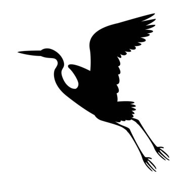  Uçuş, heron çizimde, siyah siluet, profil vektör 