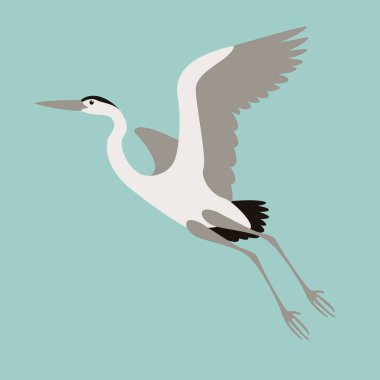  Uçuş, heron çizimde, düz stil, profil vektör 