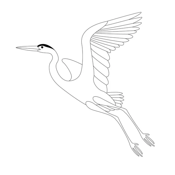 Garza vuelo, ilustración vectorial, dibujo de revestimiento, perfil — Vector de stock