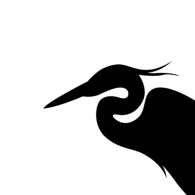  Heron baş, vektör çizim, siyah siluet, profil