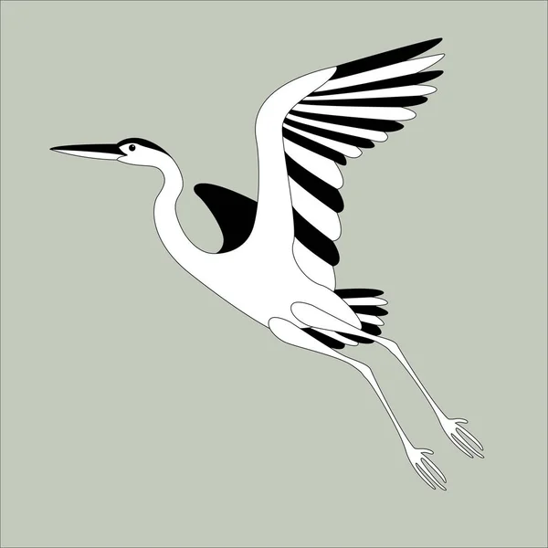 Heron, létání, vektorové ilustrace, podšívka kreslit, profil — Stockový vektor