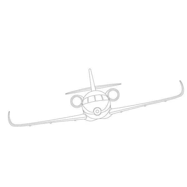 Jet plane, vector illustration , lining draw, front — Stock Vector