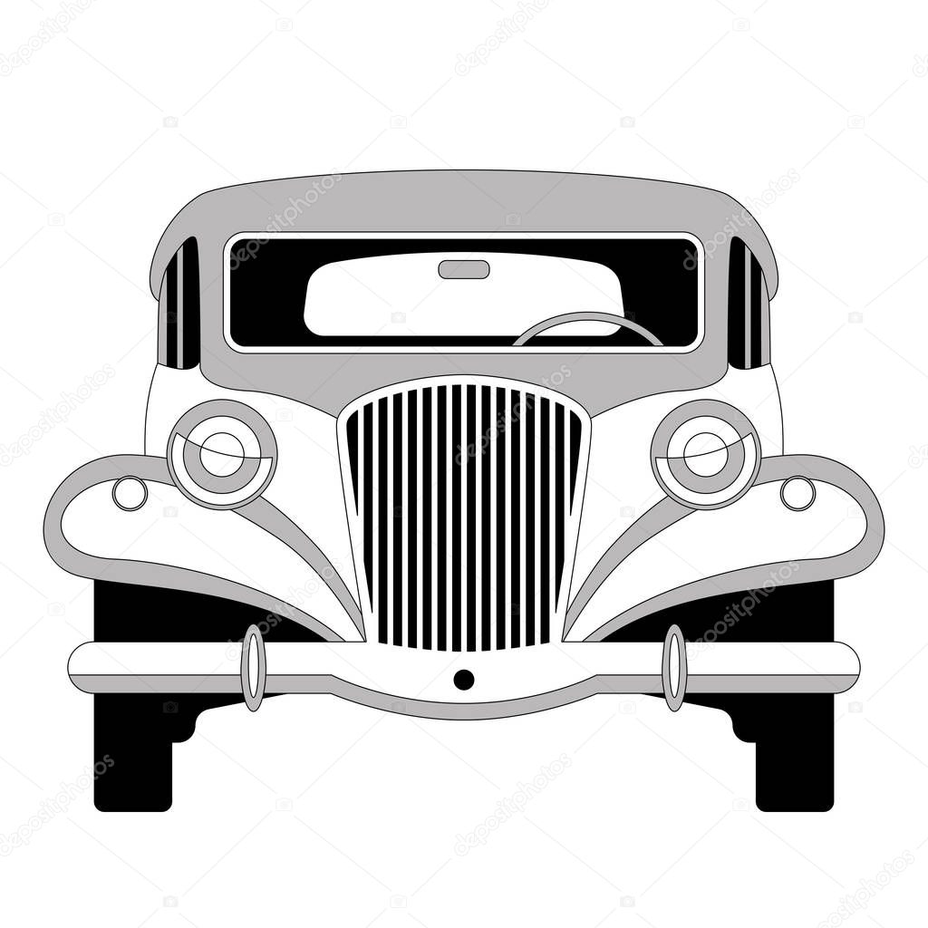 vintage car, vector illustration , lining draw, front 