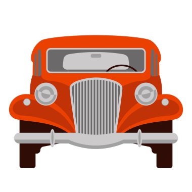 Stil, kırmızı eski model araba, vektör çizim, düz ön 