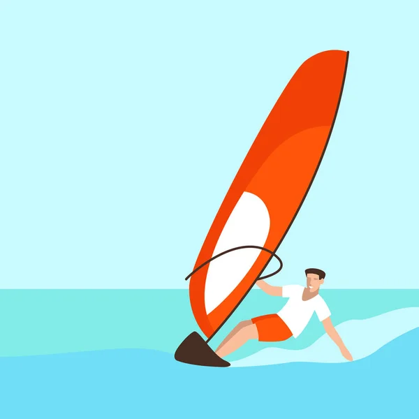 Homem para windsurf, ilustração vetorial, estilo plano, perfil — Vetor de Stock