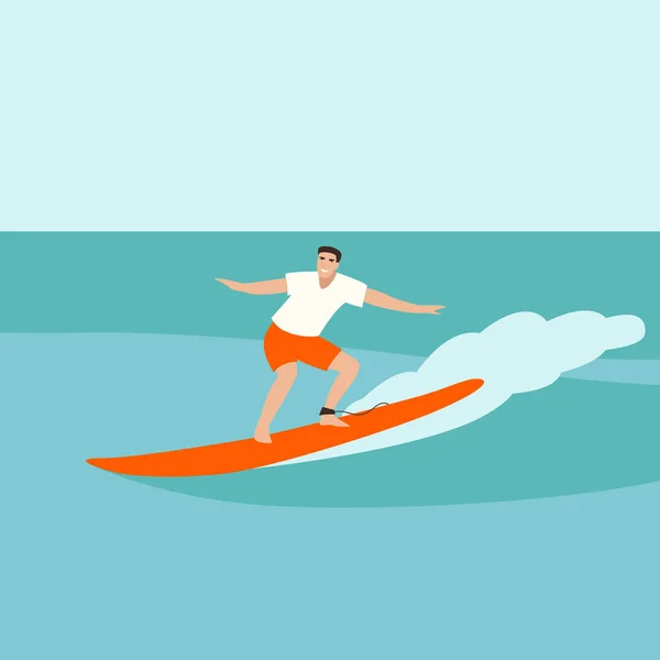 Mann zum Surfen, Vektorillustration, flacher Stil, Profil — Stockvektor