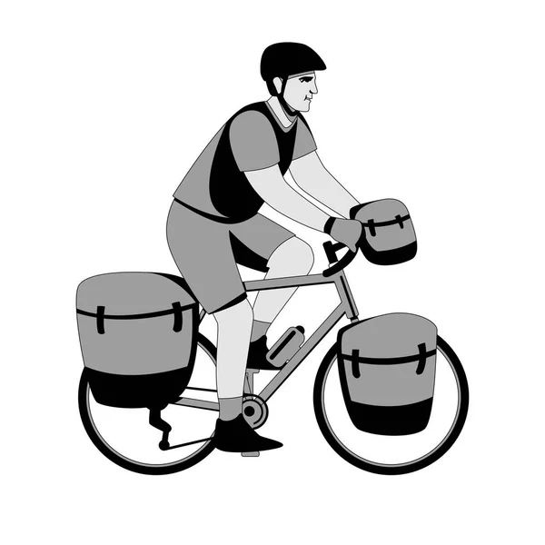 Man Travels Bike Vector Illustration Flat Style Profile Side — Stock Vector