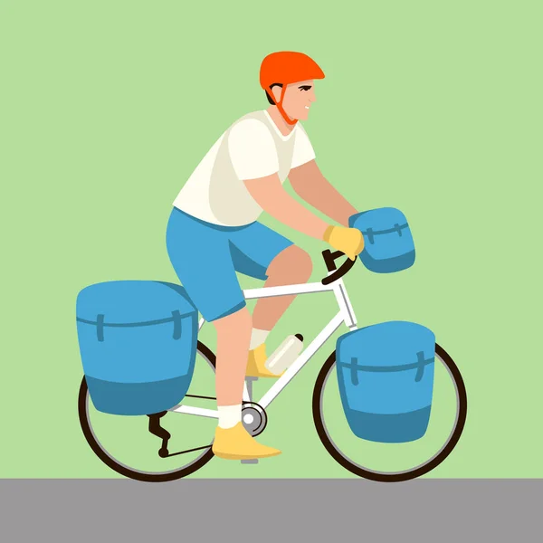Hombre viaja en bicicleta vector ilustración perfil de estilo plano — Archivo Imágenes Vectoriales