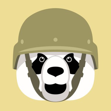 bir kask, kafasından Panda vektör çizim, düz stil, açık  