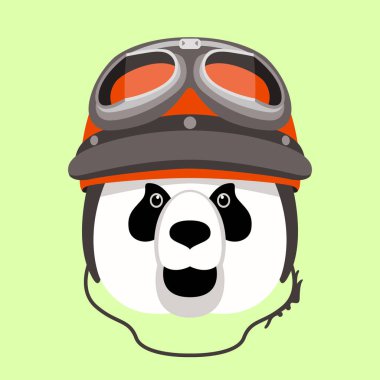 bir kask, vektör çizim, kafasından panda stili düz 
