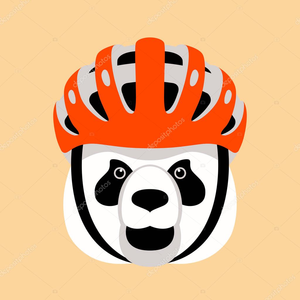 panda head in a helmet , vector illustration , flat style ,front  