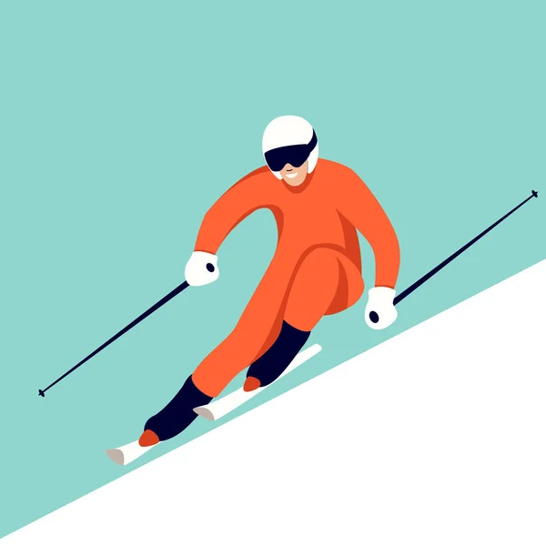 Skier Vector Illustration Flat Style Profile View — Stock Vector