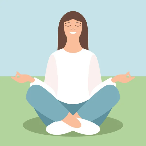 Young girl meditating, vector illustration, — Stock Vector