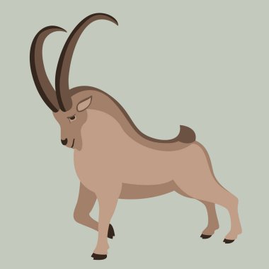 dağ keçisi, vektör çizim, profil görünümü, düz 