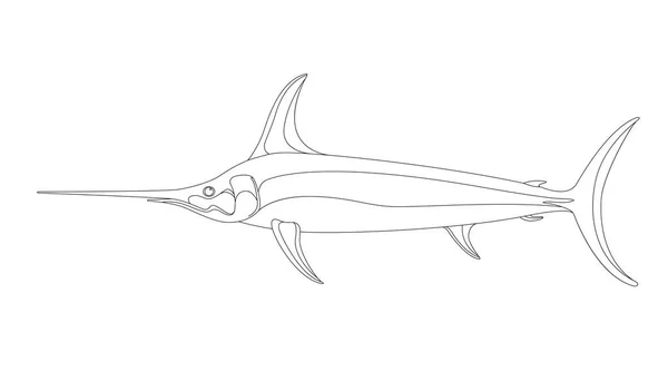 Atlantic swordfish, vector illustration, lining draw - Stok Vektor