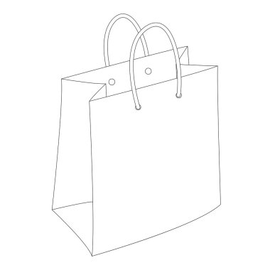 Ekolojik kağıt çanta, vektör illüstrasyon, astar çizmek, profil 