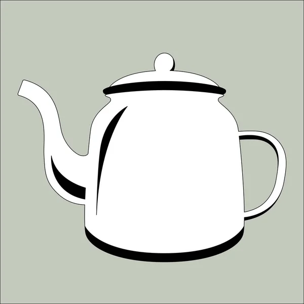 Bílý čajový hrnec, vektorová ilustrace, nakreslení ostění, přední — Stockový vektor