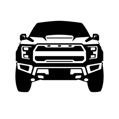 kamyon off-road siyah siluet, ön görüş, vektör illüstrasyon