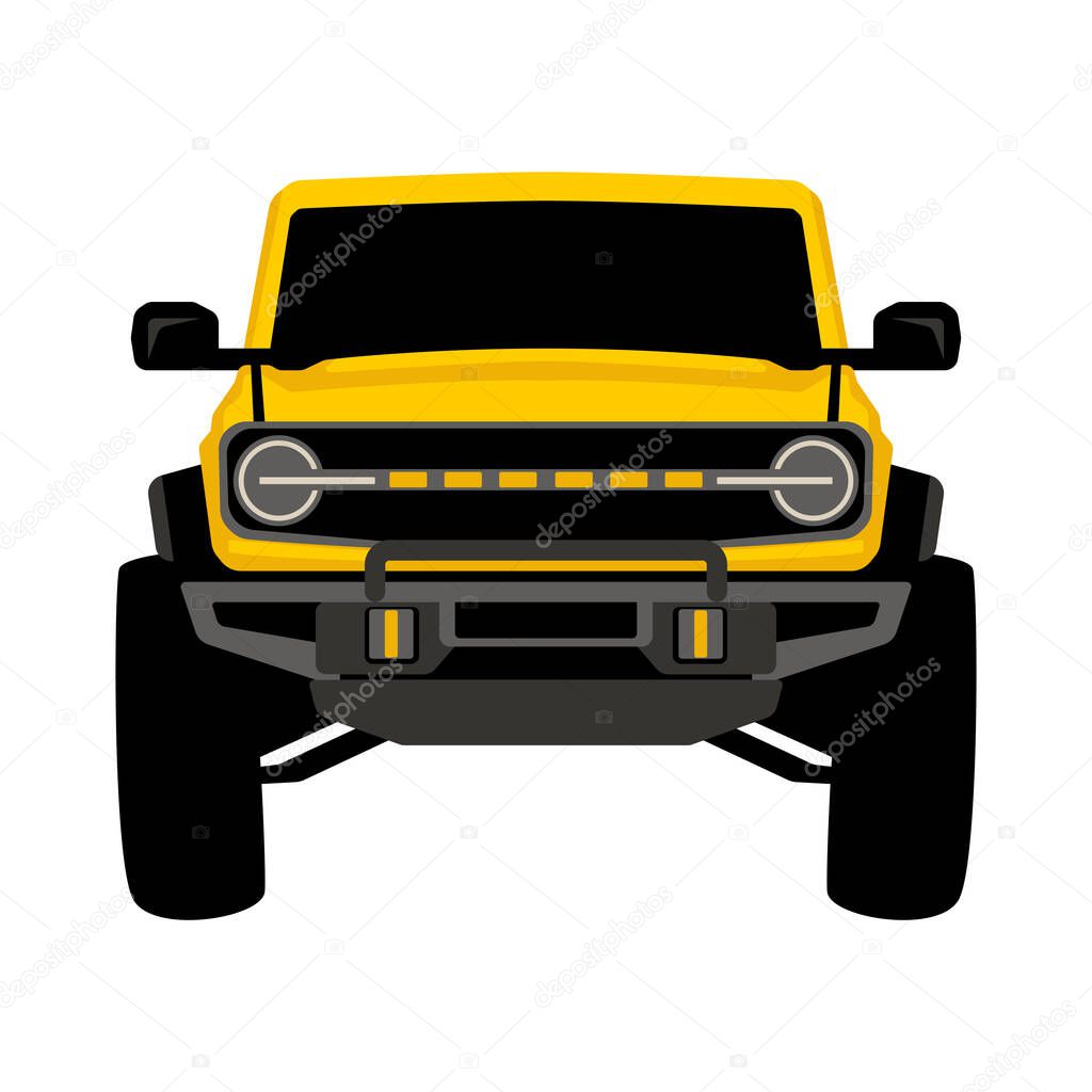 yellow off road truck , front view, vector illustration, flat style