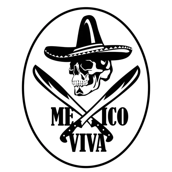 Koponya Sombrero Viva Mexico Vektor Illusztráció Lapos Stílus — Stock Vector