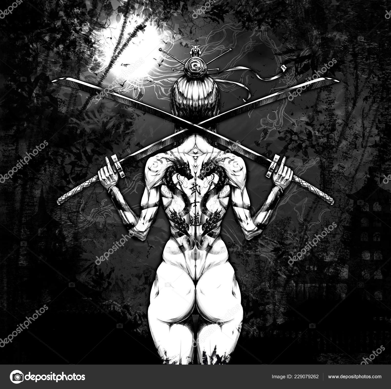 Samurai Girl Dark Stock Photo C Warmtail