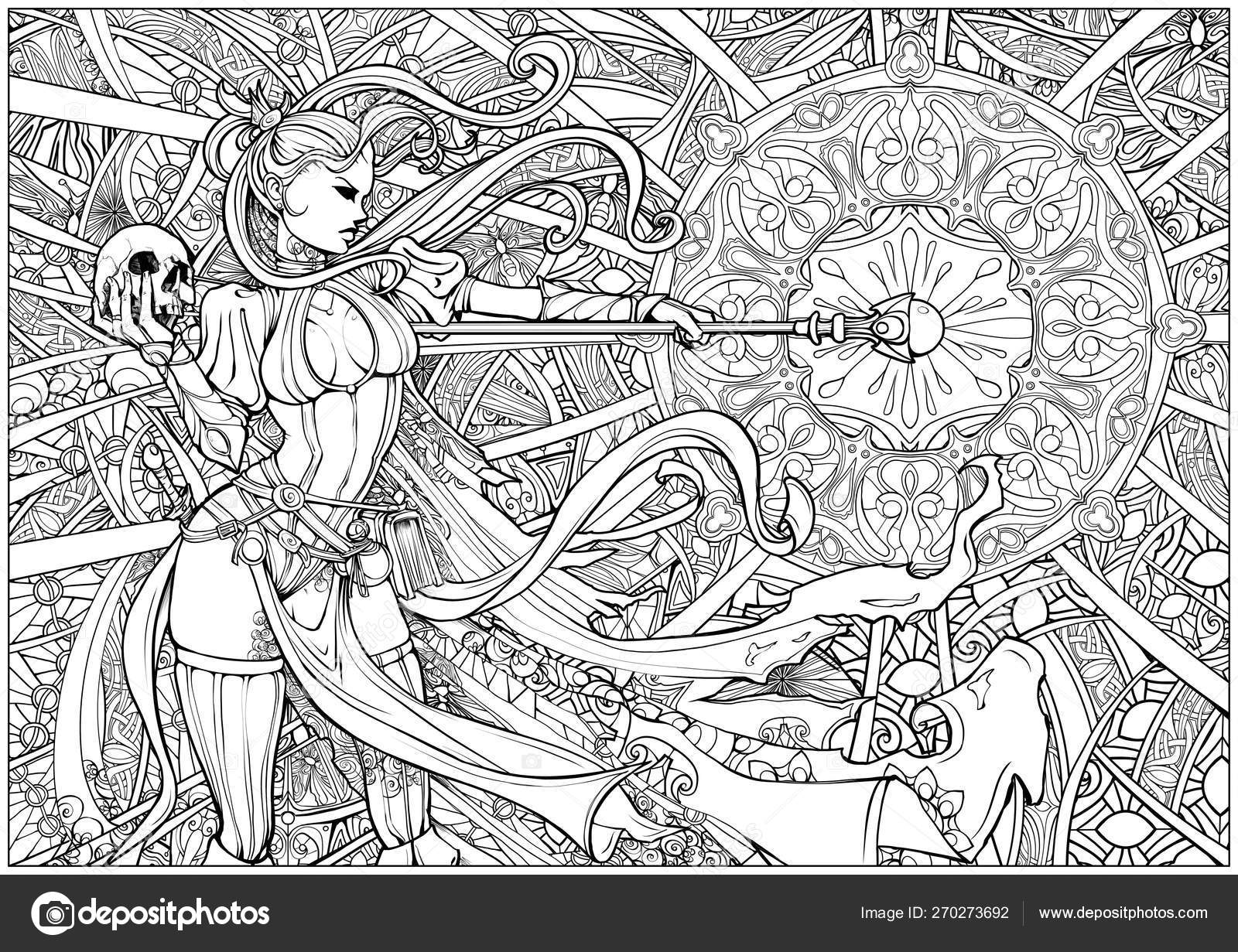 Coloring Page Adults Beautiful Witch Conjures Beautiful Complex Pattern Gothic Stock Photo Image By C Warmtail 270273692