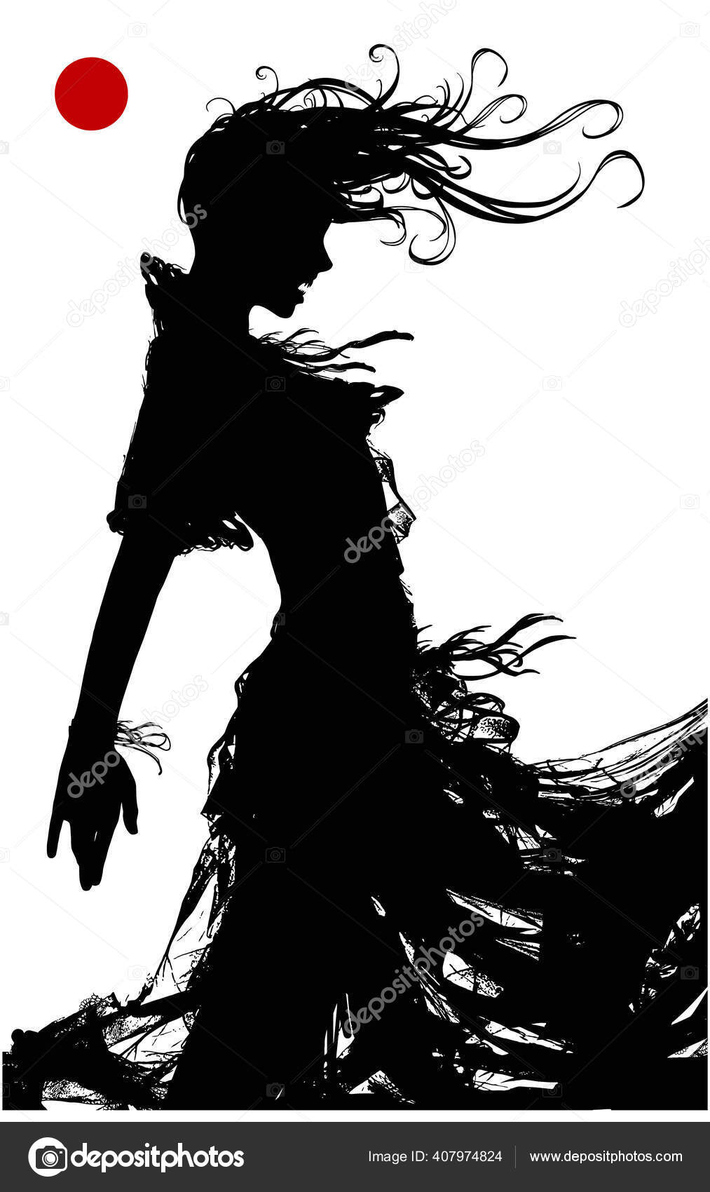 Black Silhouette Sinister Vampinar Woman Torn Dress Stands Profile Bares Stock Vector Royalty Free Vector Image By C Warmtail