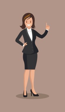 Yeni güzel bir fikir. İş kadını için bir şey gösteriyor. Vektör çizim karikatür tarzı