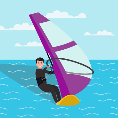 Adam içinde Rüzgar Sörfü devreye girer. Düz bir tasarım vektör çizim
