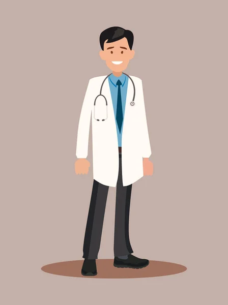 Adam bir doktor stetoskop ile. Düz stil vektör çizim.