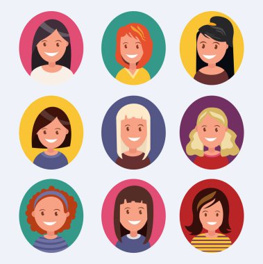 güzel kadın avatarları ile farklı saç kümesi