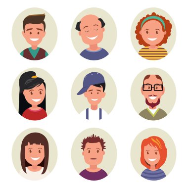 Avatarlar mutlu gülümseyen insanlar ayarla