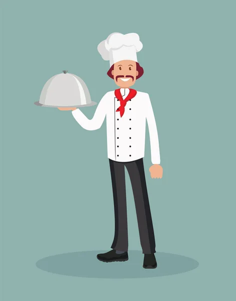 Мужчина-повар с приготовленным блюдом . — стоковый вектор
