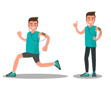 Atlet sırasında ve sonrasında bir çalışma. Düz tasarım vektör çizim.