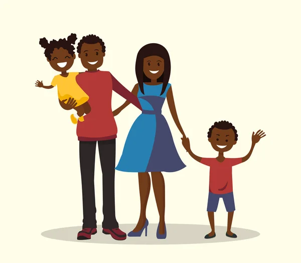 Baba, Anne, oğlu ve kızı. Afro-Amerikan ailesi. Düz bir tasarım vektör çizim.
