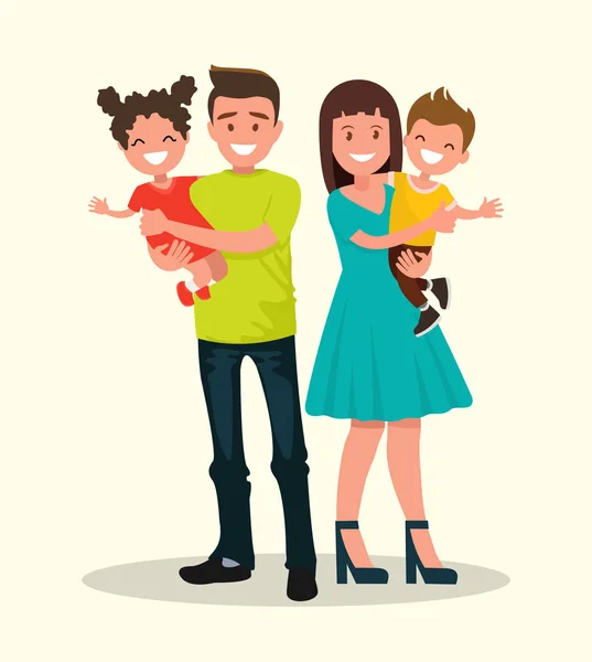 Padre Madre Figlio Figlia Una Famiglia Felice Illustrazione Vettoriale Disegno — Vettoriale Stock