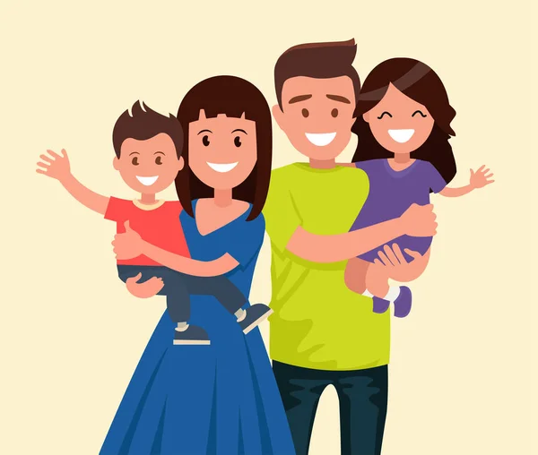 Pai Mãe Filho Filha Pais Estão Segurar Filhos Família Feliz — Vetor de Stock