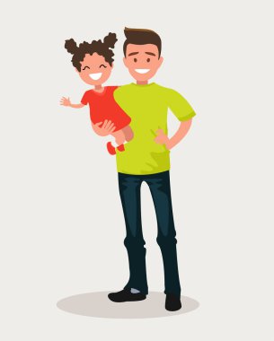 Mutlu baba kızı onun kollarında tutar..