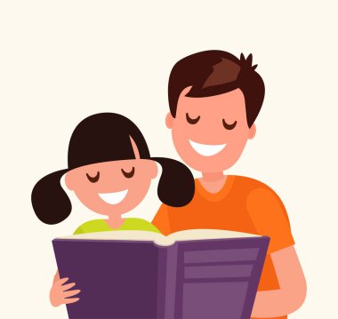 Baba kızı için bir kitap okuma.