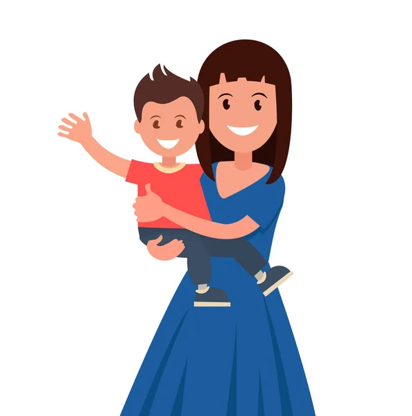 Feliz madre sosteniendo a su hijo. Ilustración vectorial . — Vector de stock