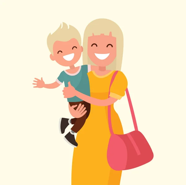 Madre felice che tiene in braccio suo figlio. Illustrazione vettoriale . — Vettoriale Stock