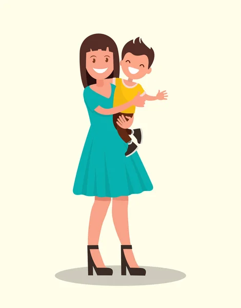 Happy mother holding his son. Vector illustration. — Stock Vector