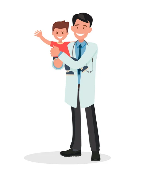 Pediatra hombre sostiene un saludable alegre bebé . — Archivo Imágenes Vectoriales