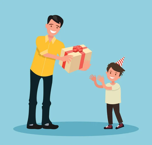 День Рождения Детей Отец Подарил Сыну Подарок День Рождения Векторная — стоковый вектор
