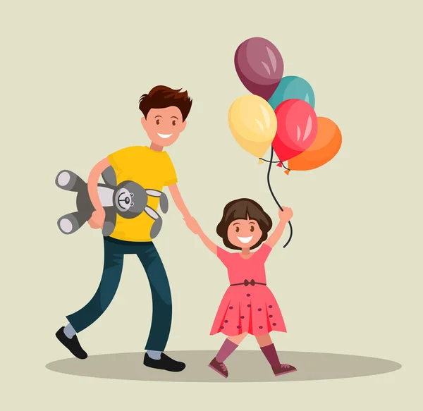 Children Festival Father Daughter Having Fun Together Vector Illustration Flat — Stock Vector